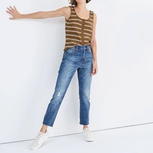 Madewell The High Rise Slim Crop Boyjean in Dover Wash Raw Hem Edition